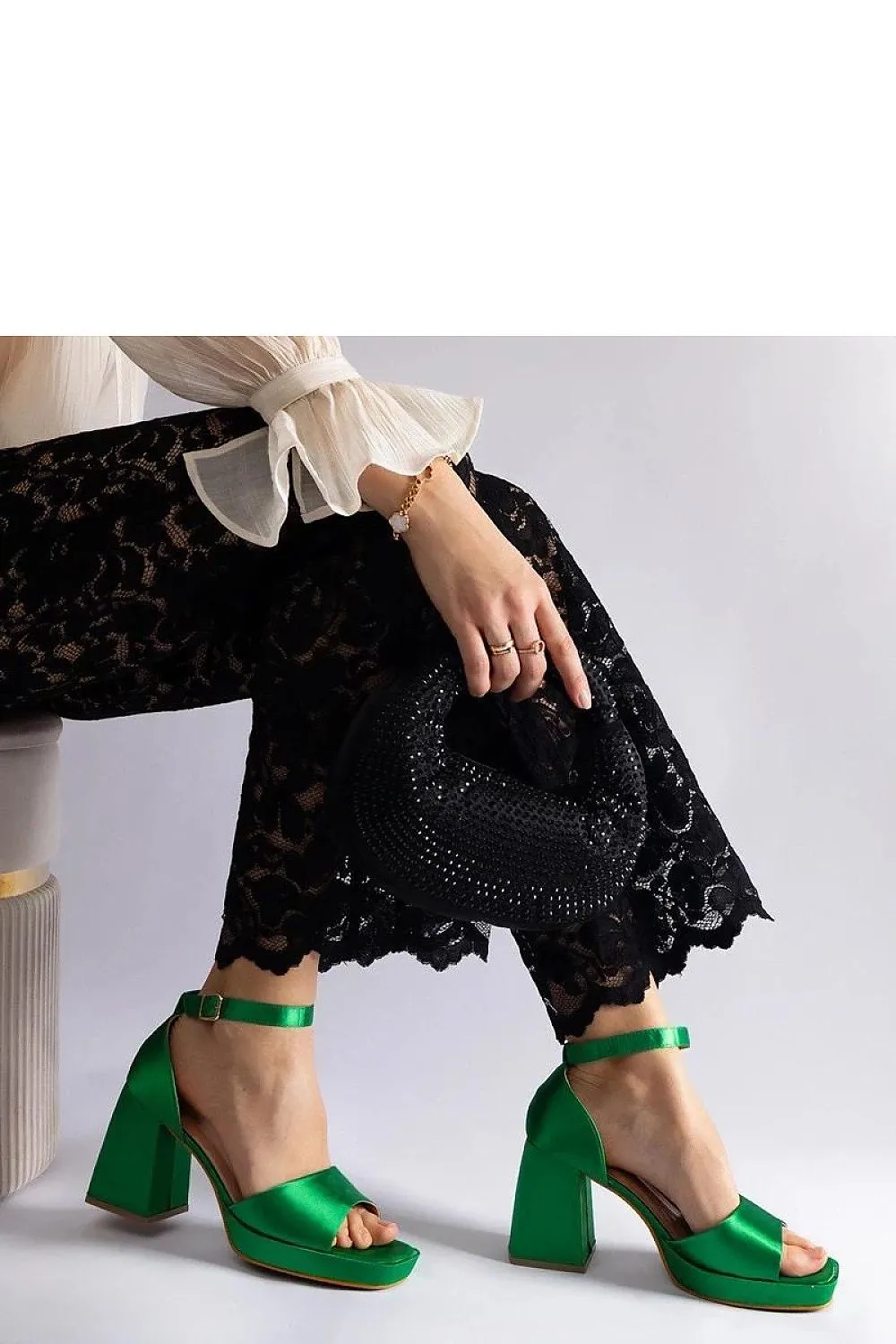 Green Satin Platform Heels Saucedo