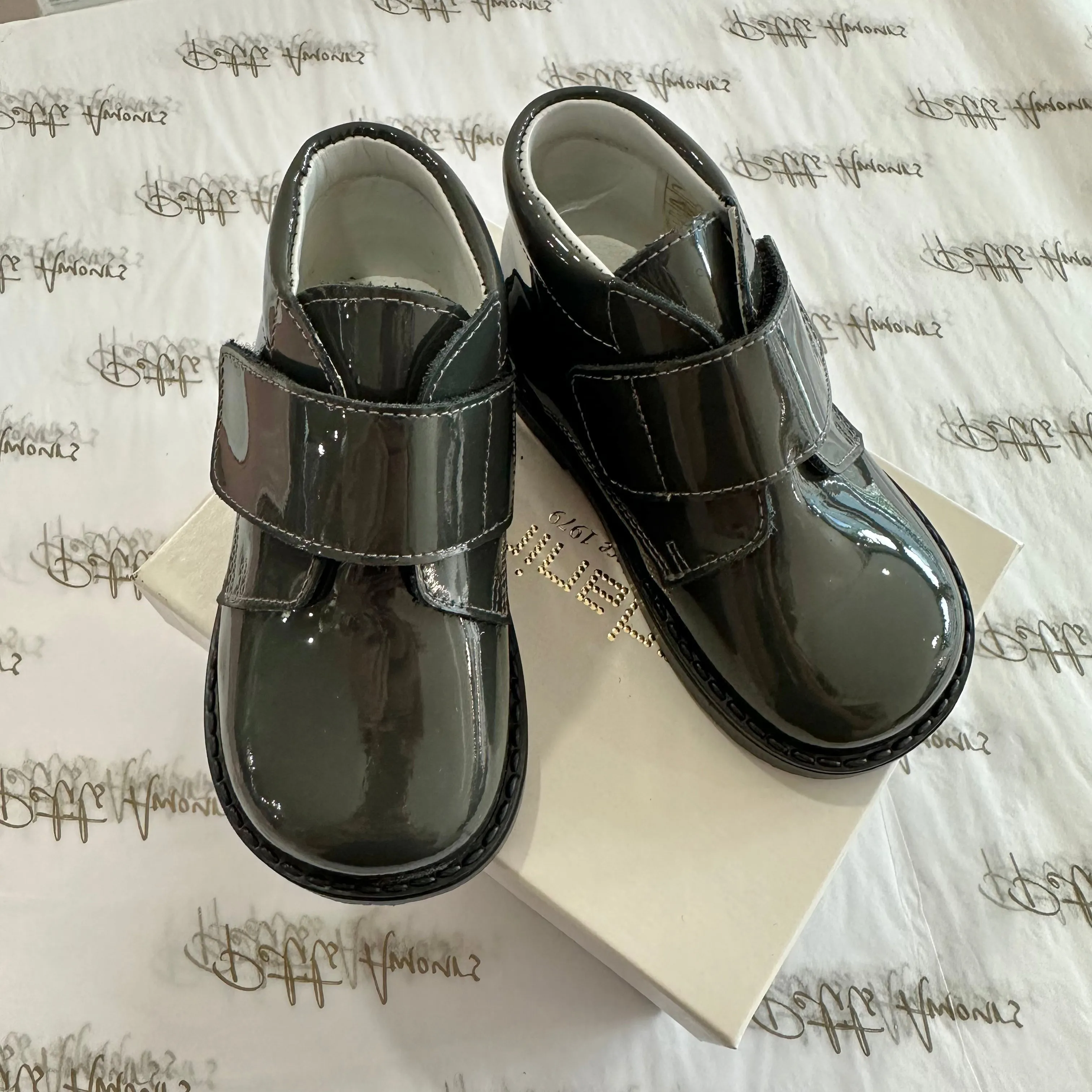 Grey Patent Velcro Boots