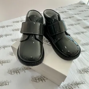 Grey Patent Velcro Boots