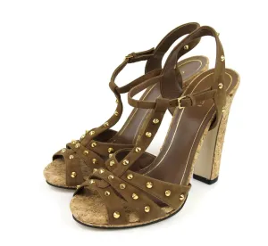 Gucci Sandals Women Brown Suede Jacquelyne With Gold Studs