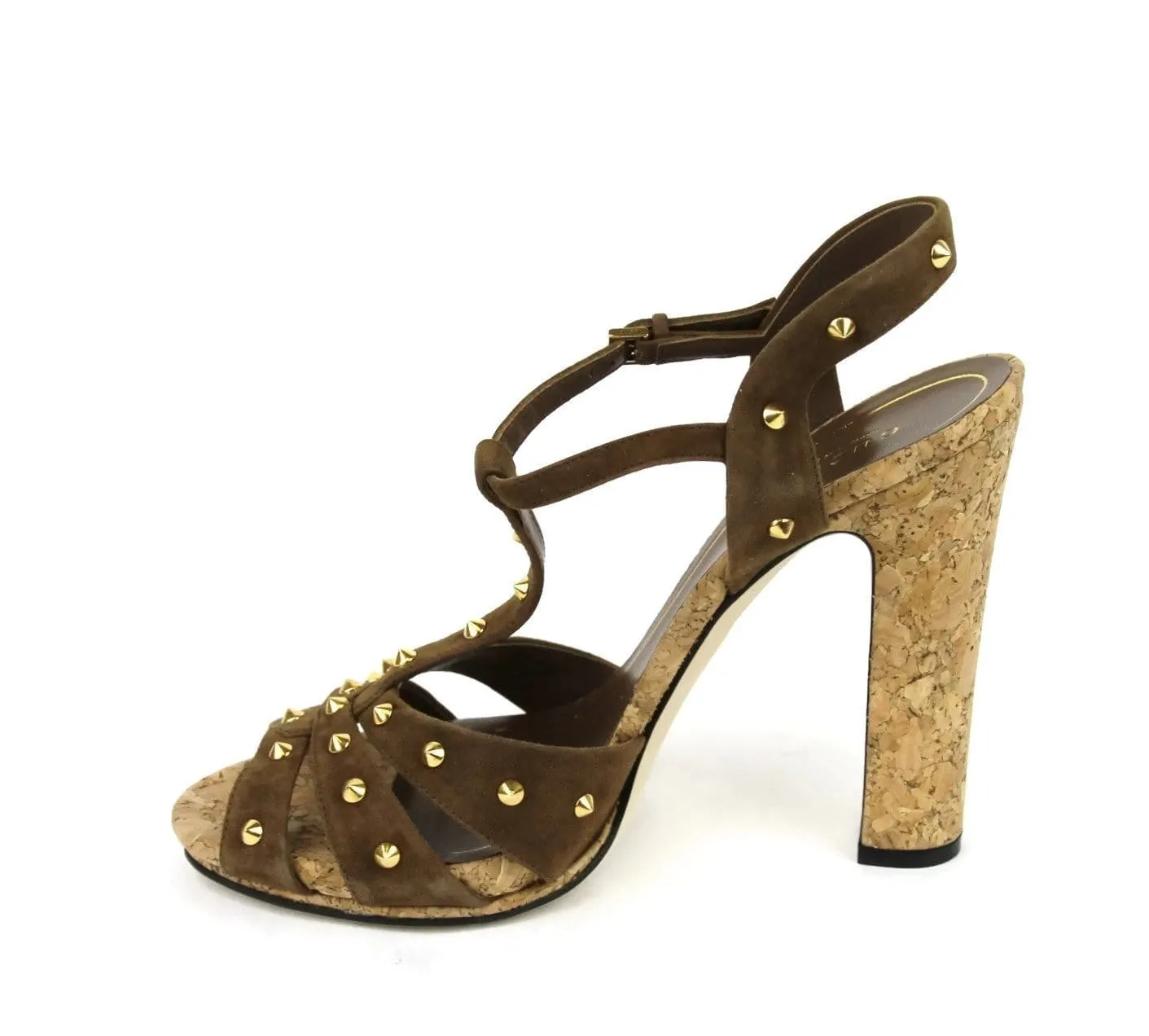 Gucci Sandals Women Brown Suede Jacquelyne With Gold Studs