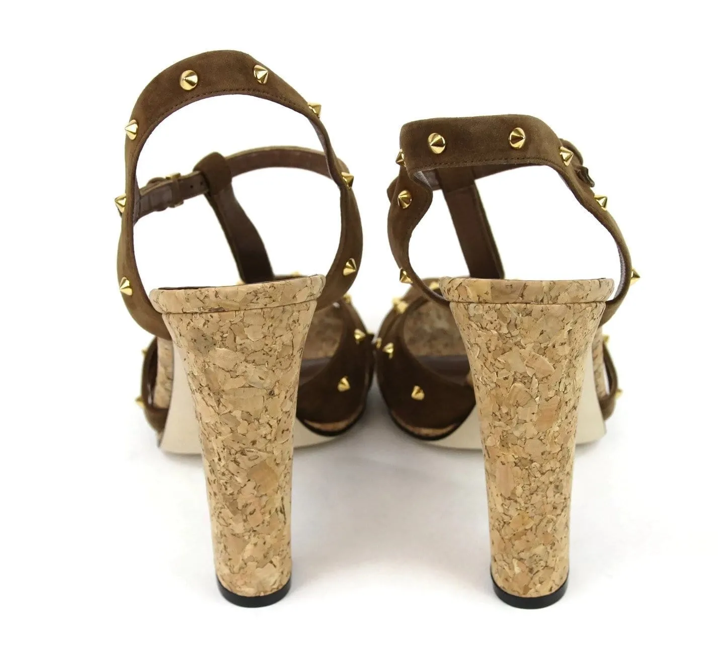Gucci Sandals Women Brown Suede Jacquelyne With Gold Studs