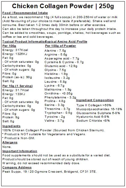 Hydrolysed Chicken Collagen Peptides Powder (Type 2)