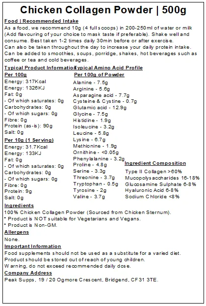 Hydrolysed Chicken Collagen Peptides Powder (Type 2)