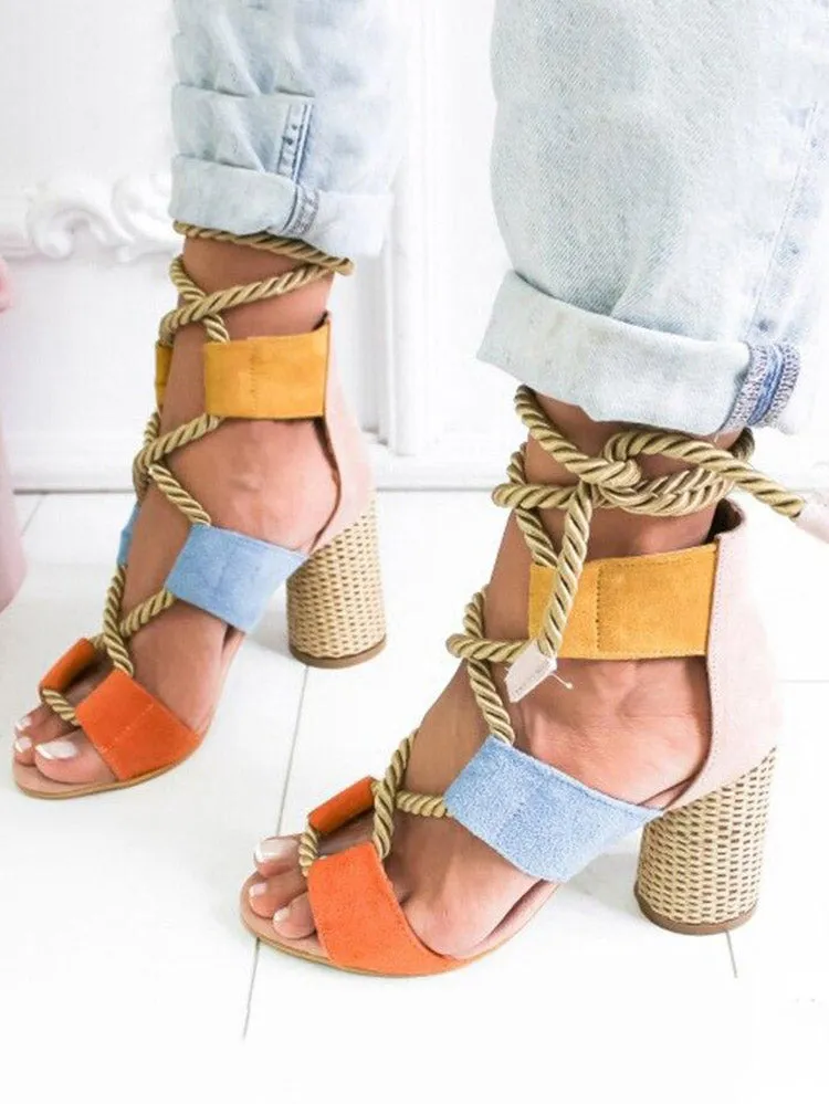 Lace Up Chunky Heel Sandals
