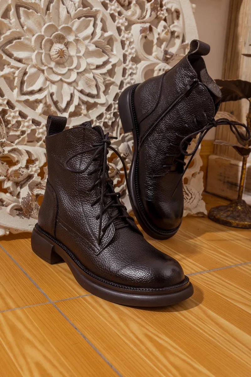 Lace-Up Ruched Leather Ankle Boots