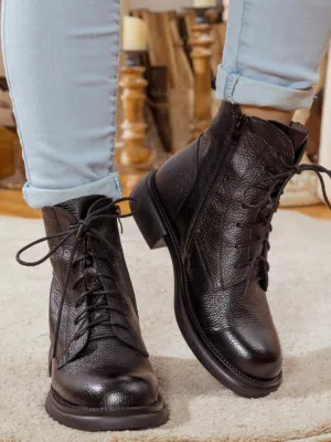 Lace-Up Ruched Leather Ankle Boots