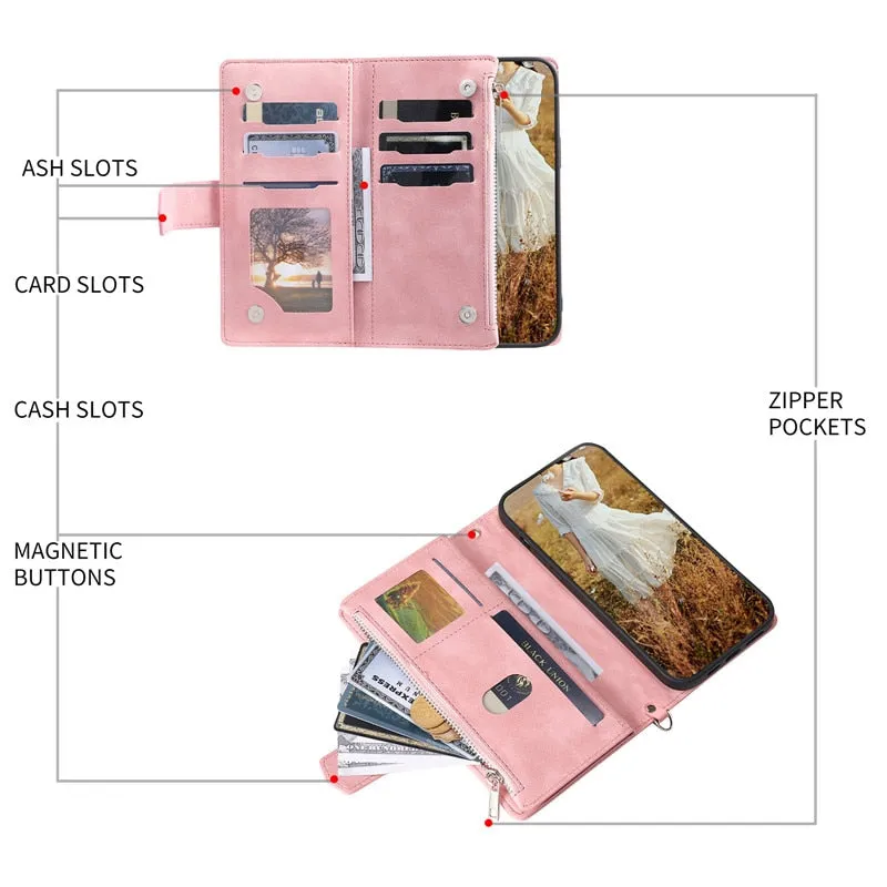 Lanyard Zipper Wallet Flip Leather Case for Samsung Galaxy with Card Cover