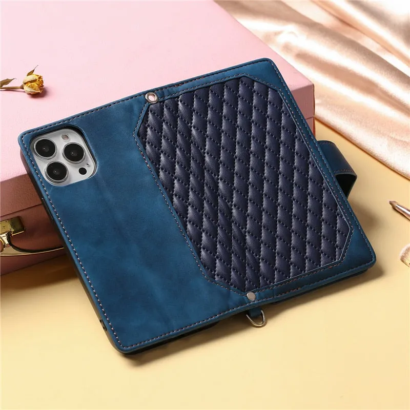 Lanyard Zipper Wallet Flip Leather Case for Samsung Galaxy with Card Cover