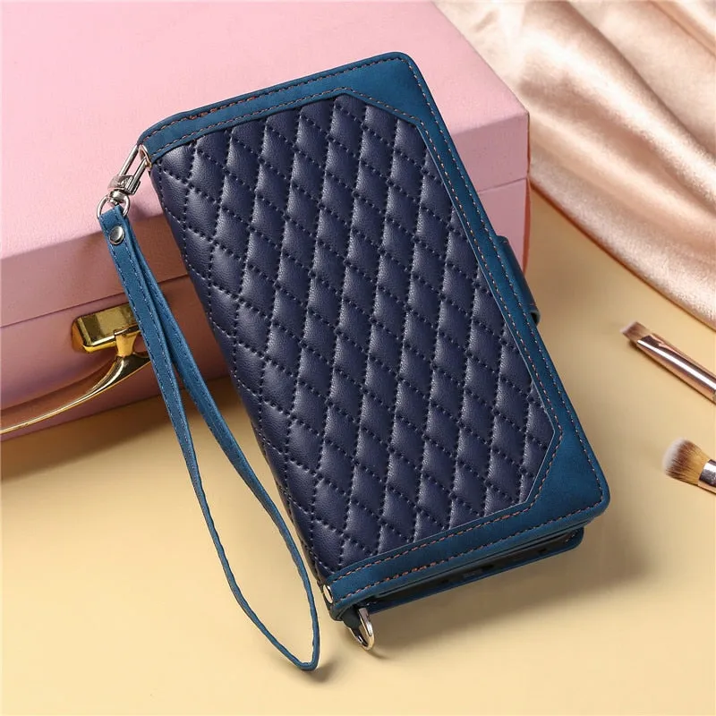 Lanyard Zipper Wallet Flip Leather Case for Samsung Galaxy with Card Cover