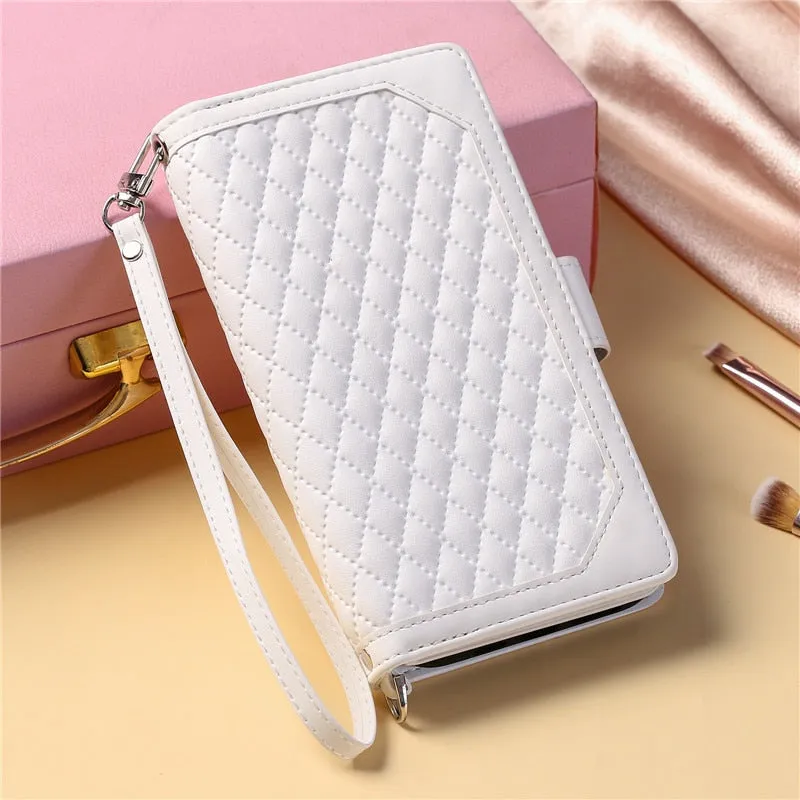 Lanyard Zipper Wallet Flip Leather Case for Samsung Galaxy with Card Cover