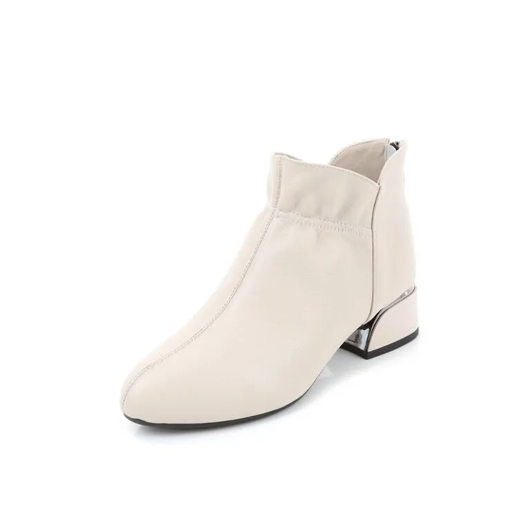 Leather Block Heel Booties For Small Feet GS230
