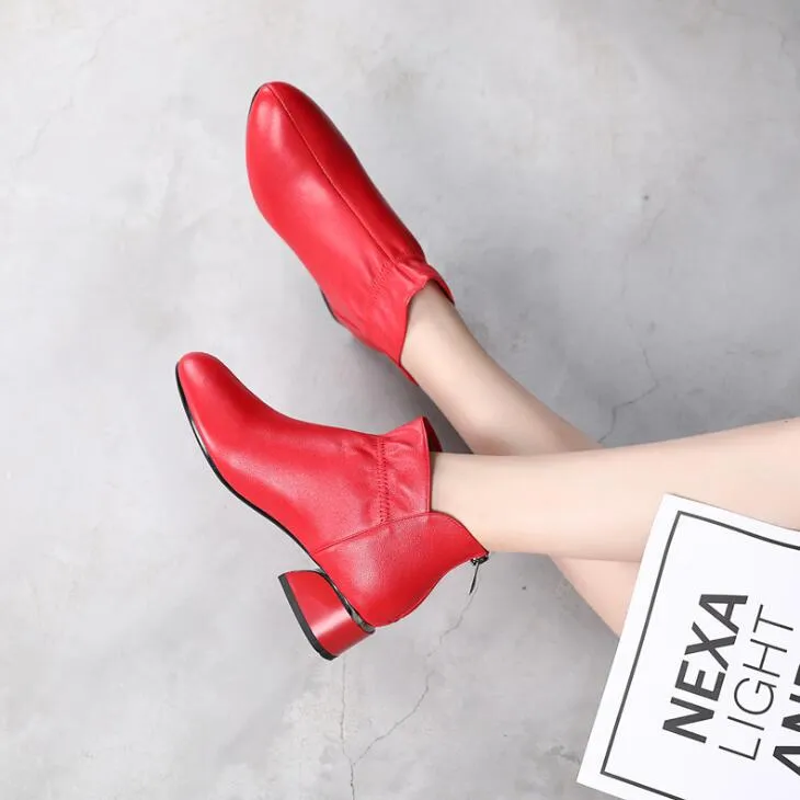 Leather Block Heel Booties For Small Feet GS230