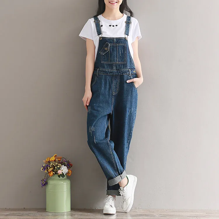 Loose-Fit Denim Overalls