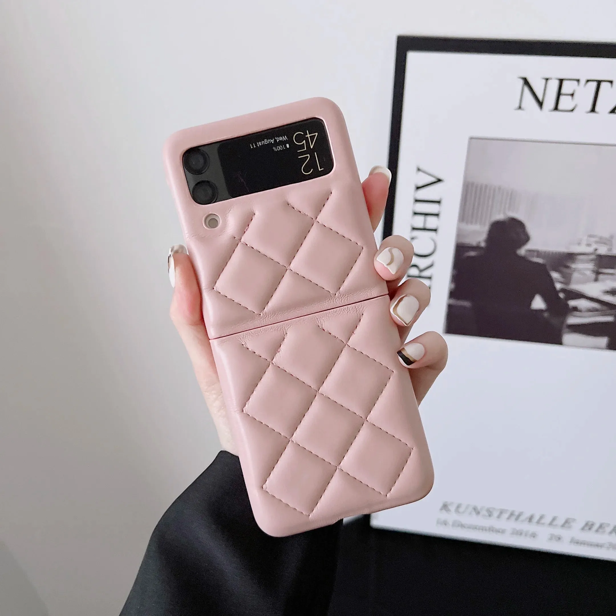 Luxury Leather Down Jacket The Puffer Phone Case For Samsung Galaxy Z Flip 3 5G Candy Color Shockproof Back Bumper Shell