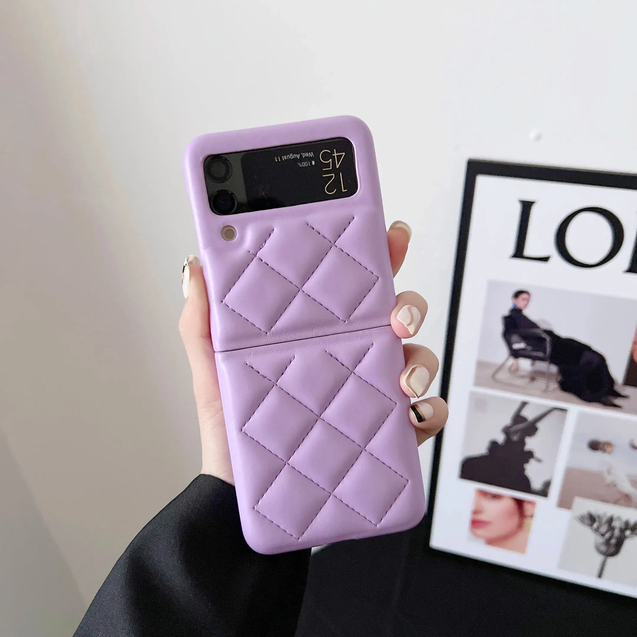 Luxury Leather Down Jacket The Puffer Phone Case For Samsung Galaxy Z Flip 3 5G Candy Color Shockproof Back Bumper Shell