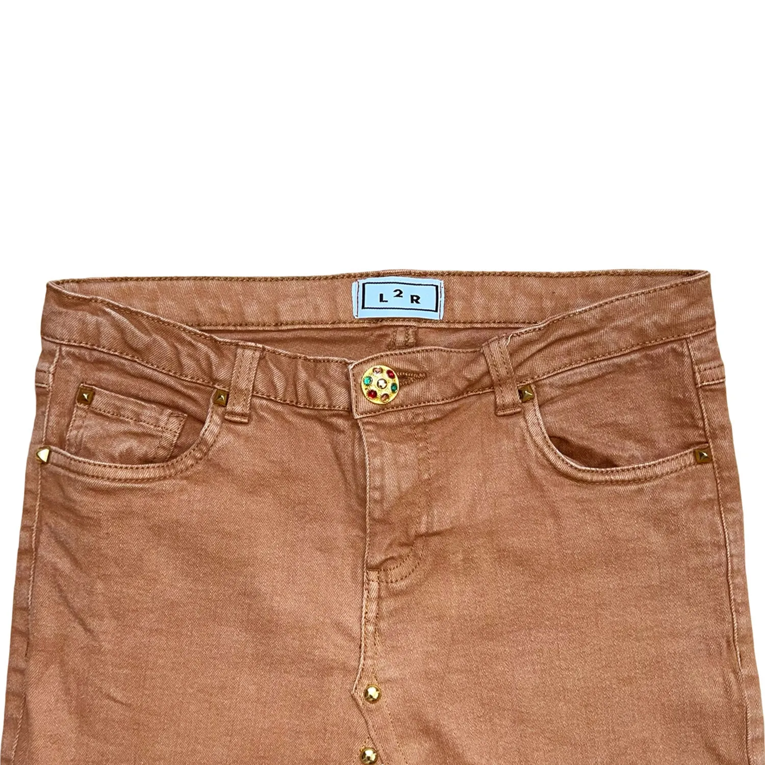 Maxi Denim Skirt in Brown and Blue