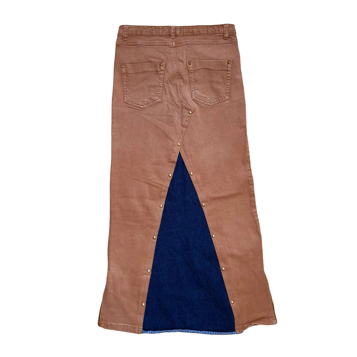 Maxi Denim Skirt in Brown and Blue