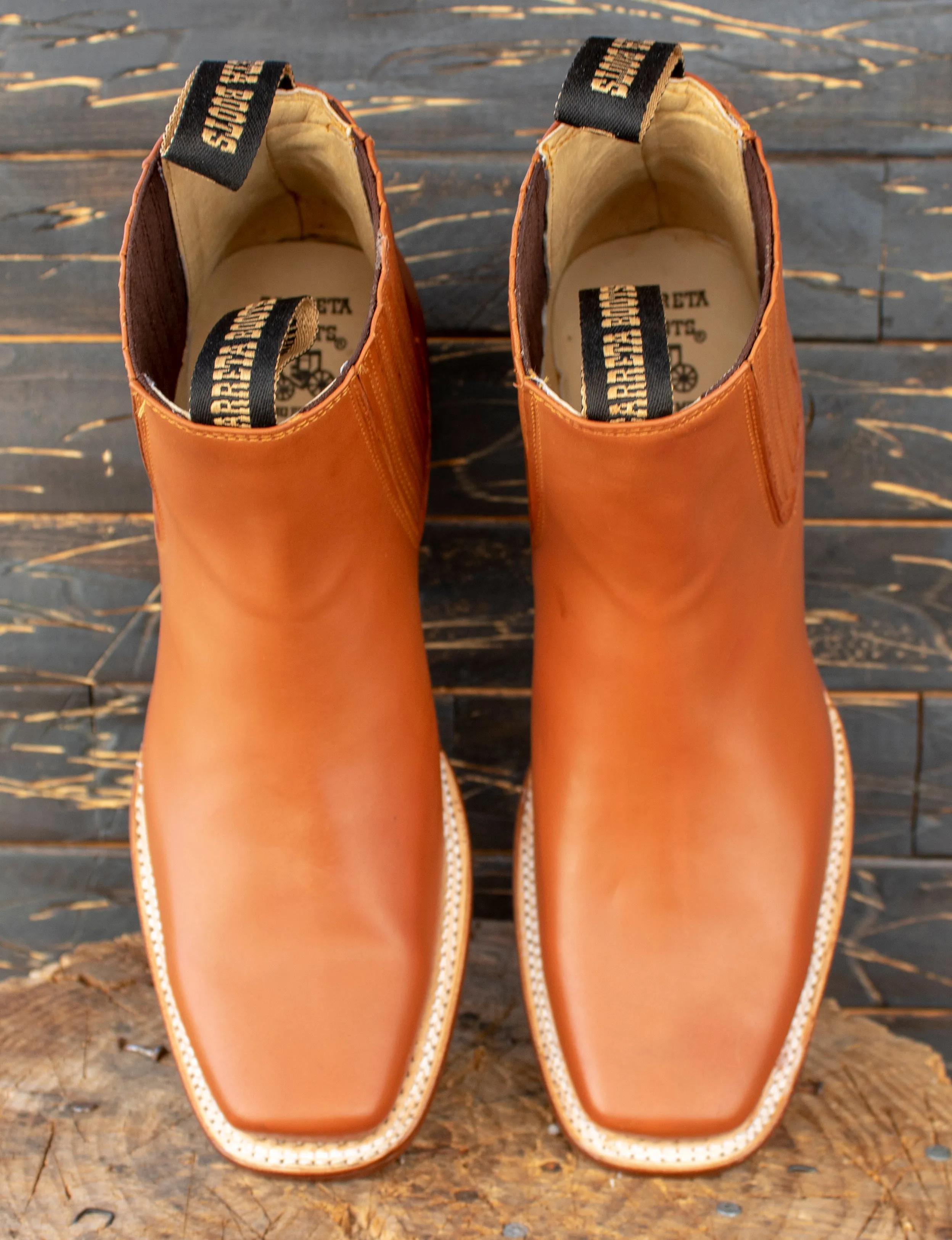 MENS CALFSKIN LEATHER SQUARE TOE ANKLE COWBOY BOOTS