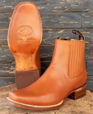 MENS CALFSKIN LEATHER SQUARE TOE ANKLE COWBOY BOOTS