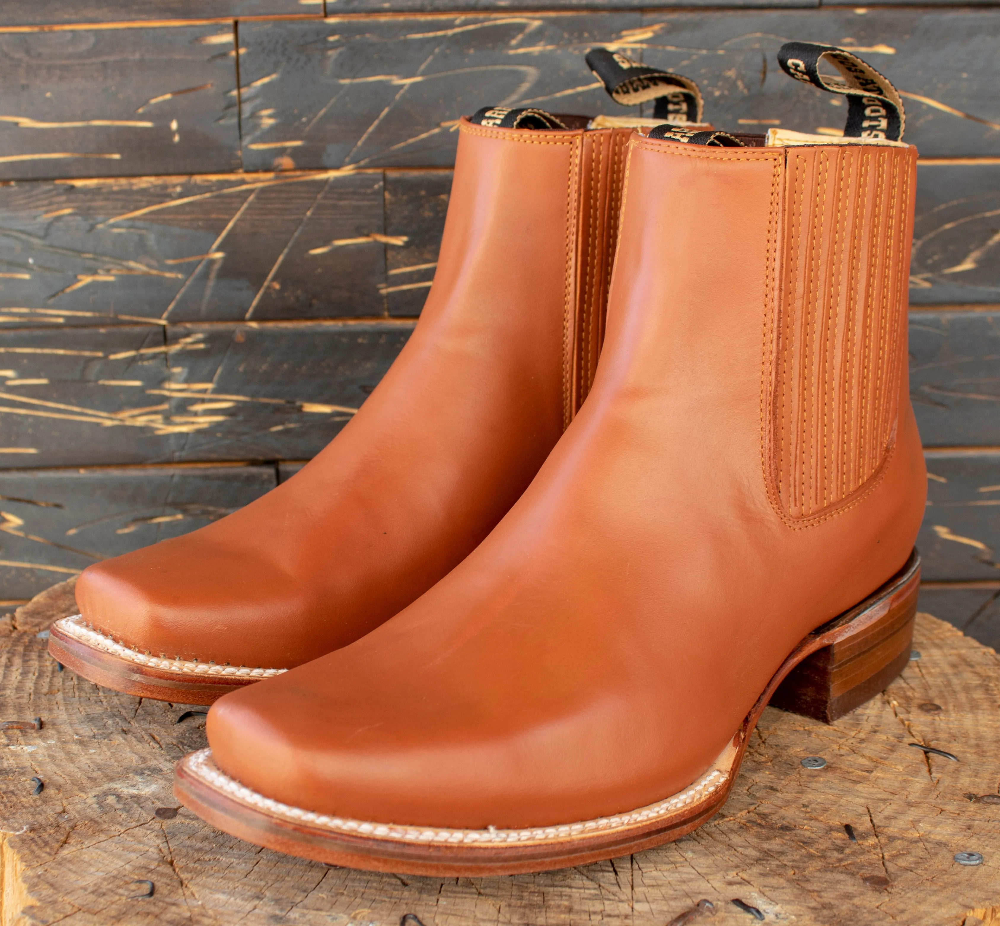 MENS CALFSKIN LEATHER SQUARE TOE ANKLE COWBOY BOOTS