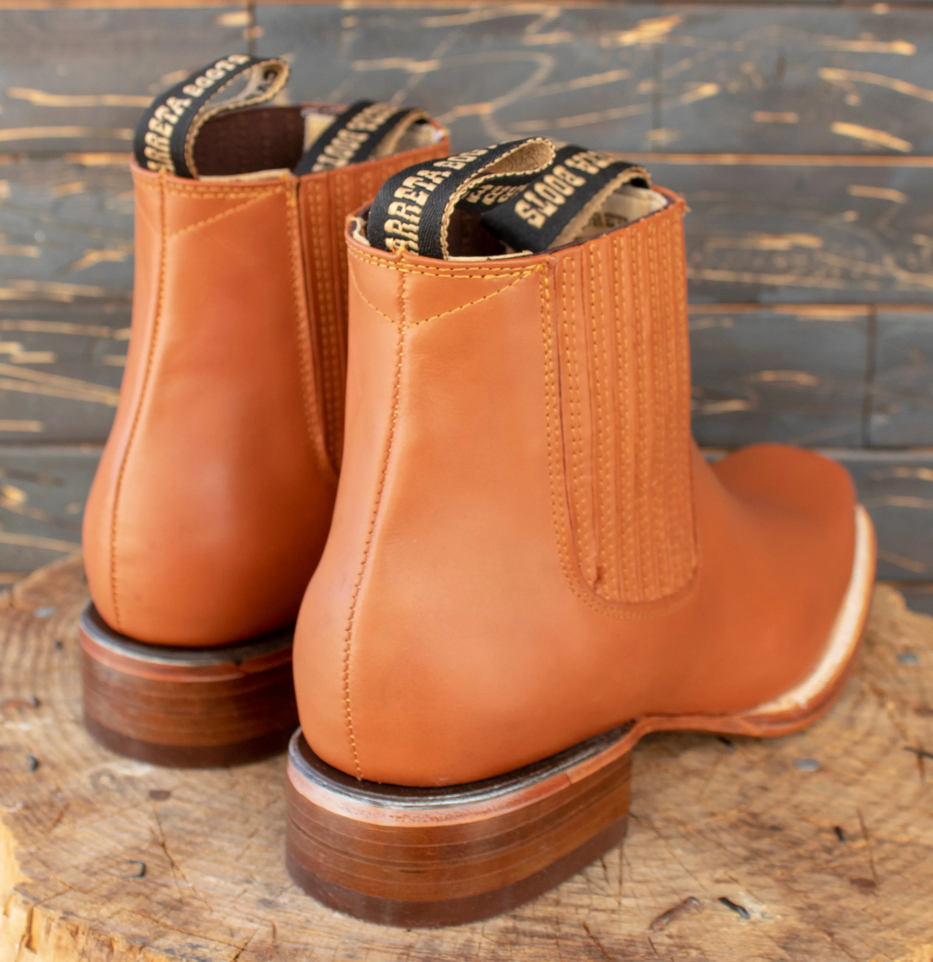 MENS CALFSKIN LEATHER SQUARE TOE ANKLE COWBOY BOOTS