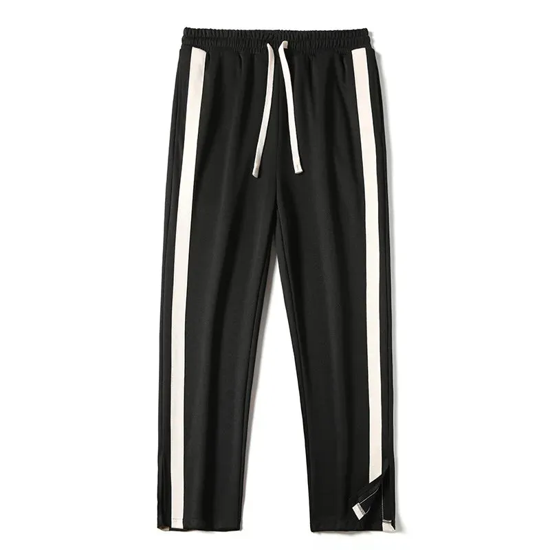 Men's Striped Slit Pants - Wide Leg Spring/Autumn Trousers for High Street Fashion
