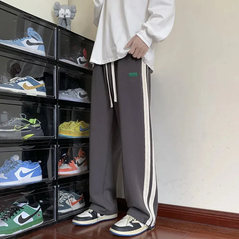 Men's Striped Slit Pants - Wide Leg Spring/Autumn Trousers for High Street Fashion
