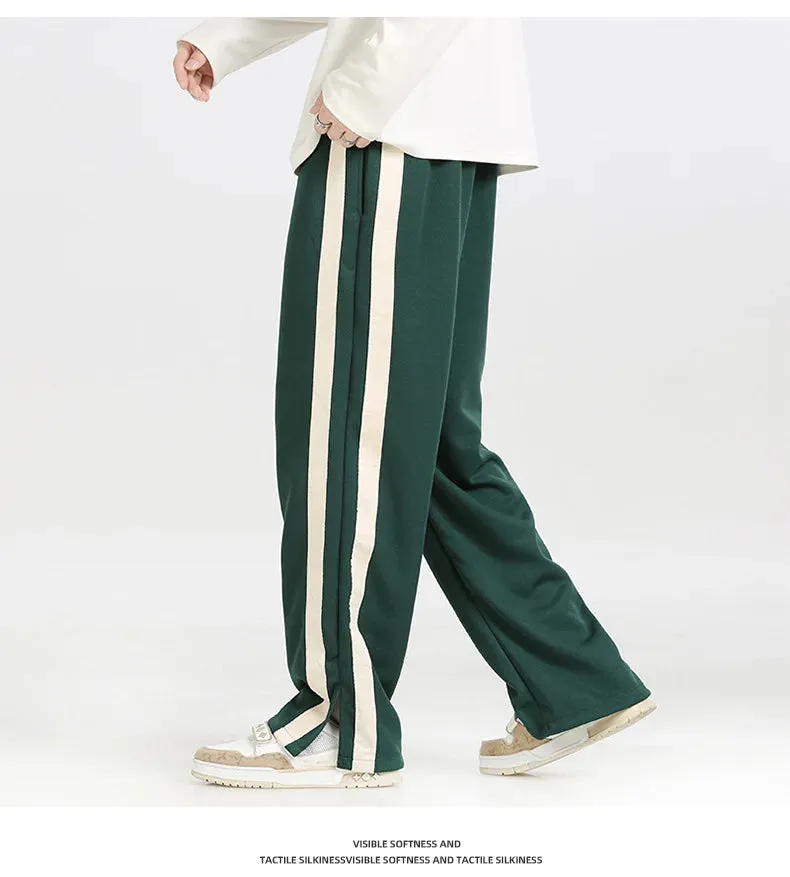 Men's Striped Slit Pants - Wide Leg Spring/Autumn Trousers for High Street Fashion