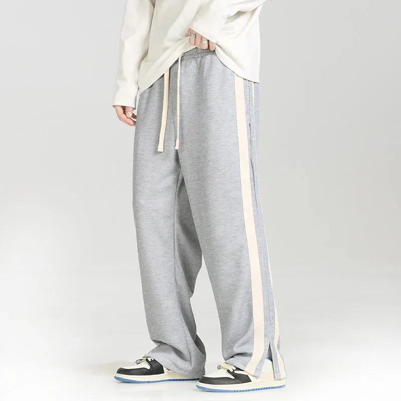 Men's Striped Slit Pants - Wide Leg Spring/Autumn Trousers for High Street Fashion
