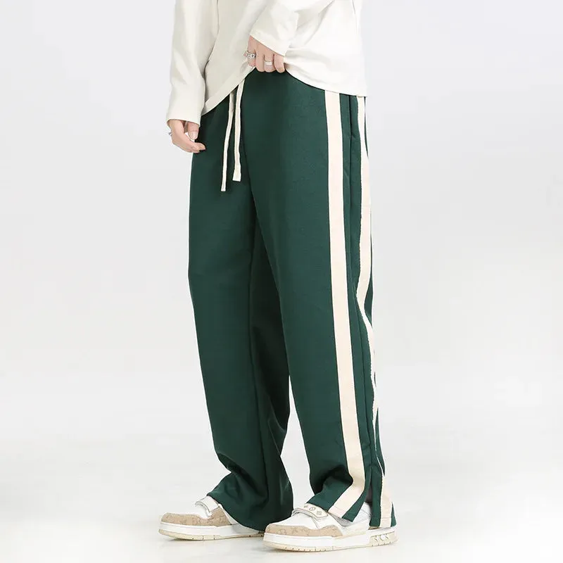 Men's Striped Slit Pants - Wide Leg Spring/Autumn Trousers for High Street Fashion