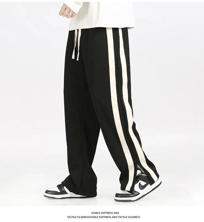 Men's Striped Slit Pants - Wide Leg Spring/Autumn Trousers for High Street Fashion
