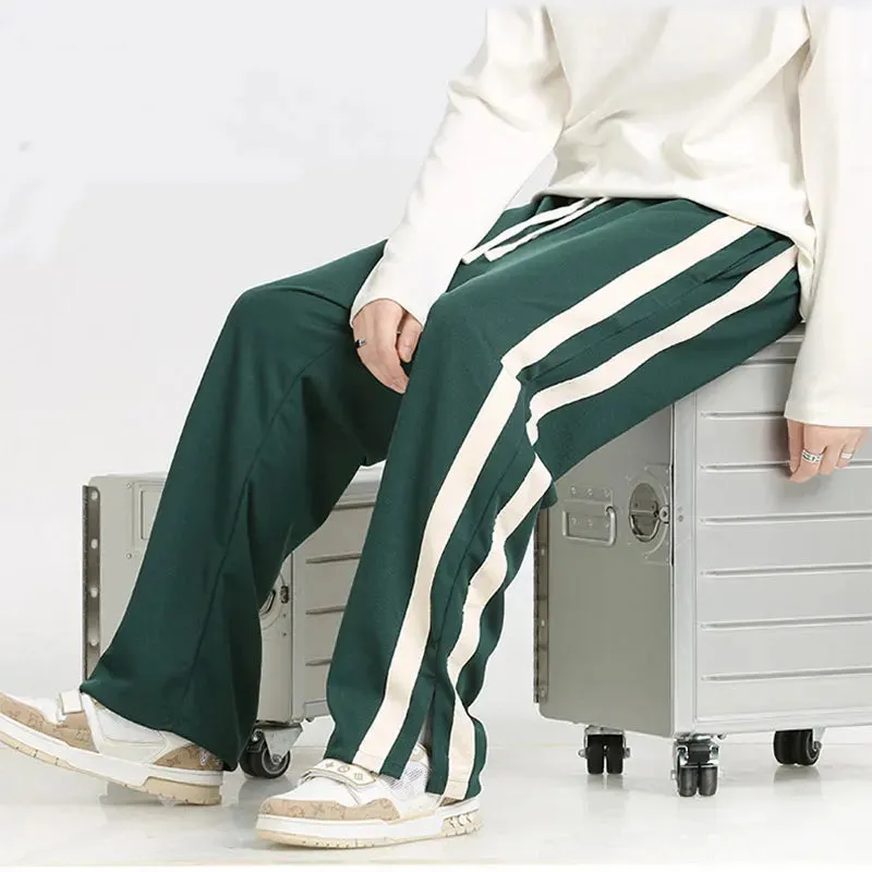 Men's Striped Slit Pants - Wide Leg Spring/Autumn Trousers for High Street Fashion