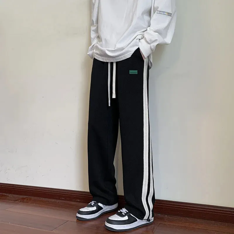 Men's Striped Slit Pants - Wide Leg Spring/Autumn Trousers for High Street Fashion