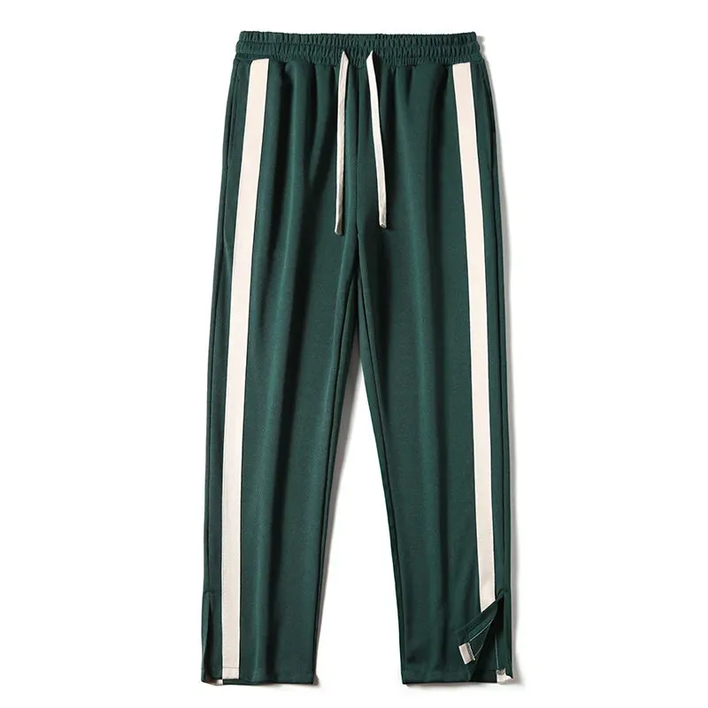 Men's Striped Slit Pants - Wide Leg Spring/Autumn Trousers for High Street Fashion