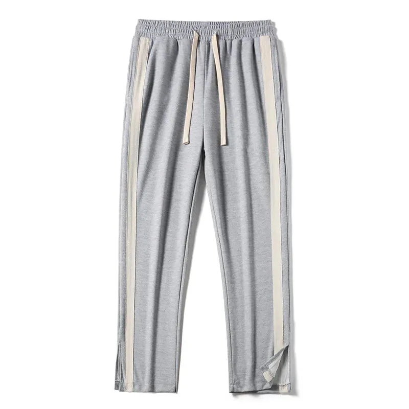Men's Striped Slit Pants - Wide Leg Spring/Autumn Trousers for High Street Fashion