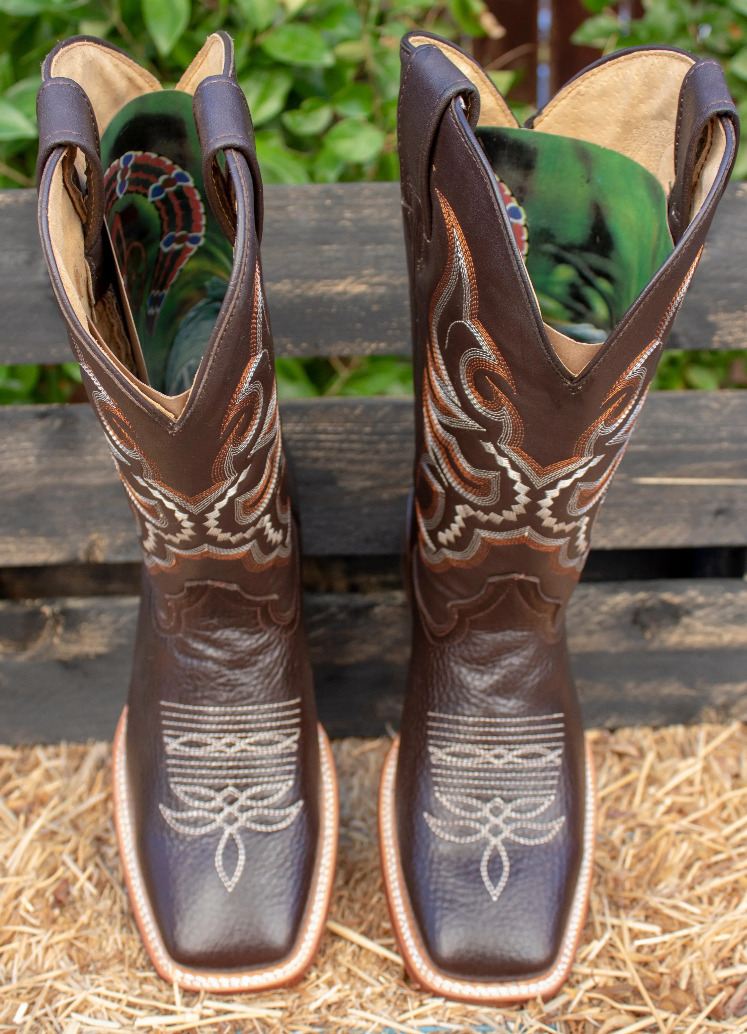 MENS WESTERN LEATHER SQUARE TOE RODEO COWBOY BOOTS