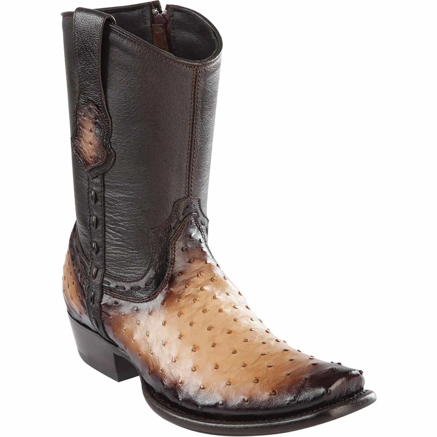 Men's Wild West Ostrich Skin Dubai Toe Short Boots 279B03