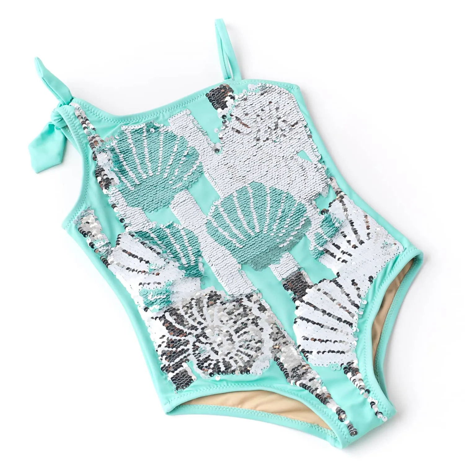 Mint Shells Flip Sequin One Shoulder One Piece Swimsuit Sizes 3t-6yrs