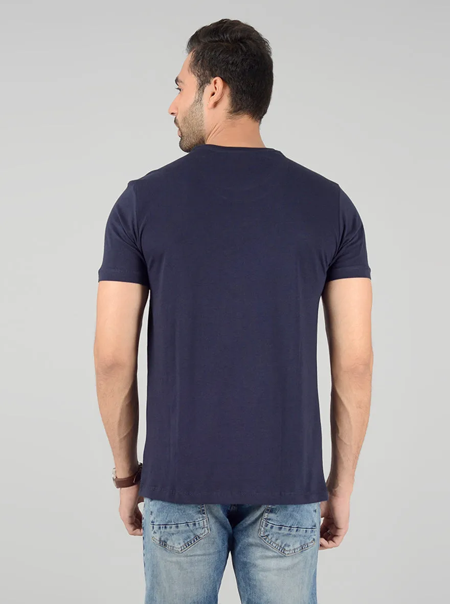 Navy Blue Printed Slim Fit T-Shirt | Greenfibre