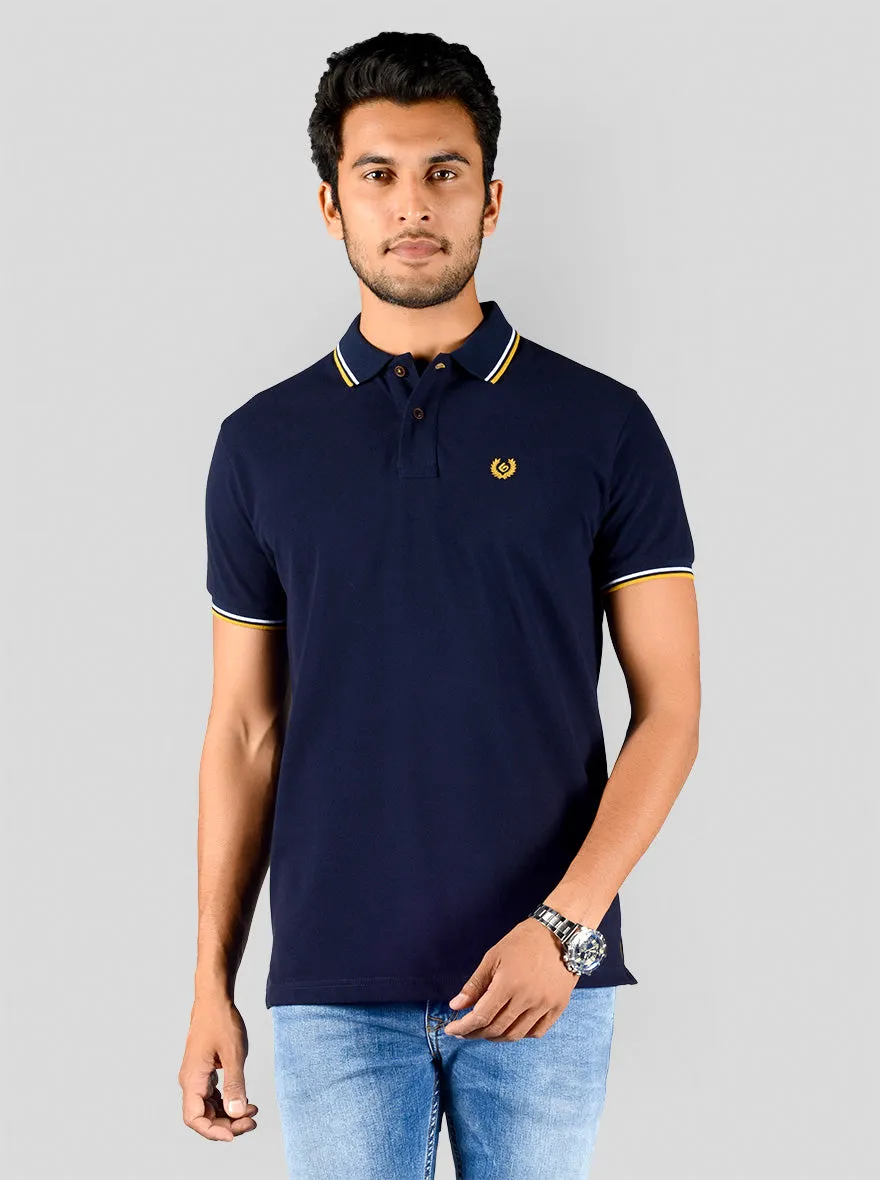 Navy Blue Solid Slim Fit Polo T-shirt | Greenfibre