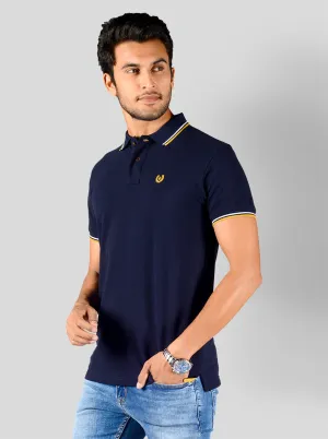 Navy Blue Solid Slim Fit Polo T-shirt | Greenfibre