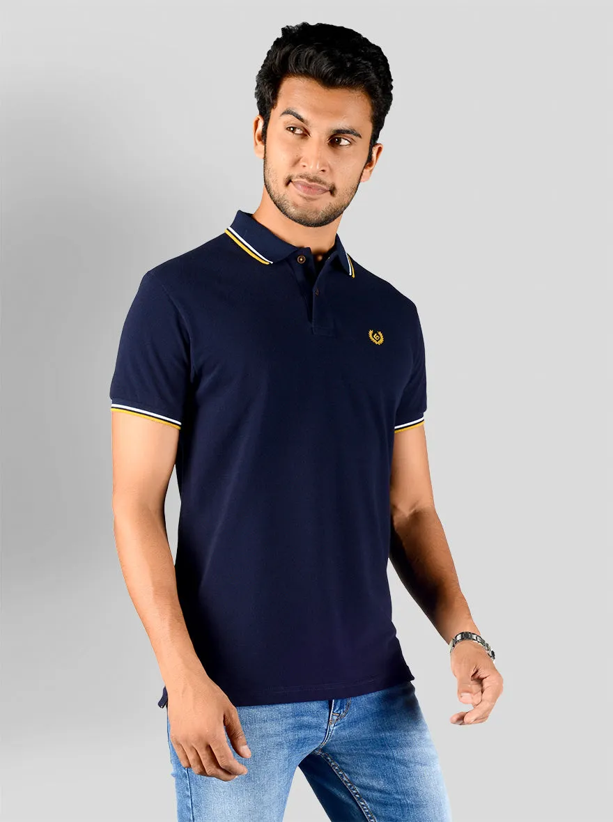 Navy Blue Solid Slim Fit Polo T-shirt | Greenfibre