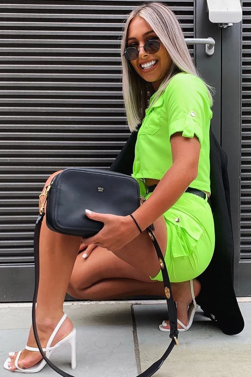 Neon Lime Button Front Utility Shirt Shorts Co-ord - Galia
