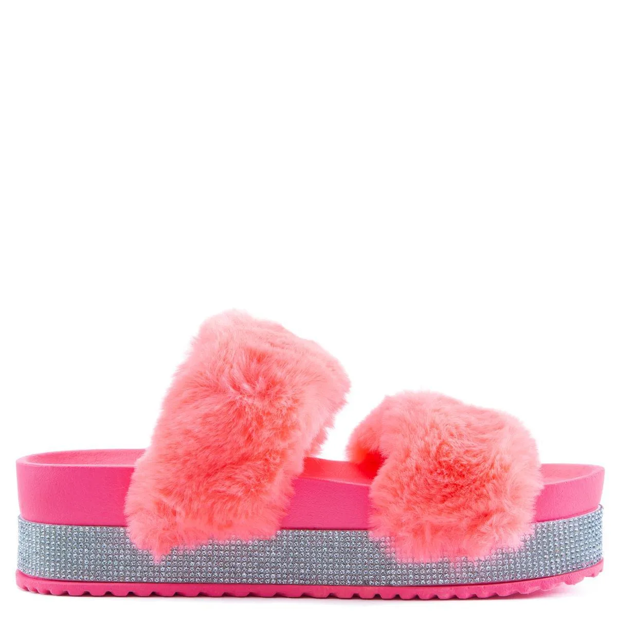 Nighttime-03 Double Band Fur Sandals
