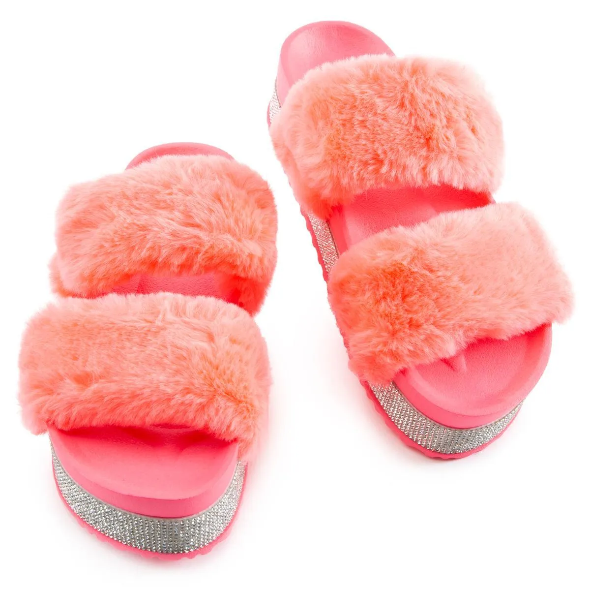 Nighttime-03 Double Band Fur Sandals
