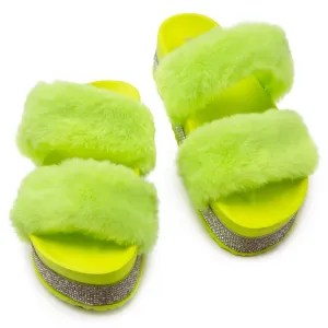 Nighttime-03 Double Band Fur Sandals