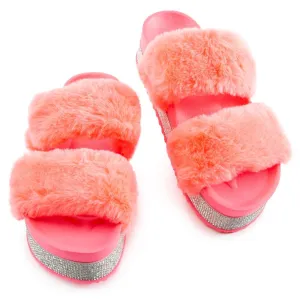 Nighttime-03 Double Band Fur Sandals