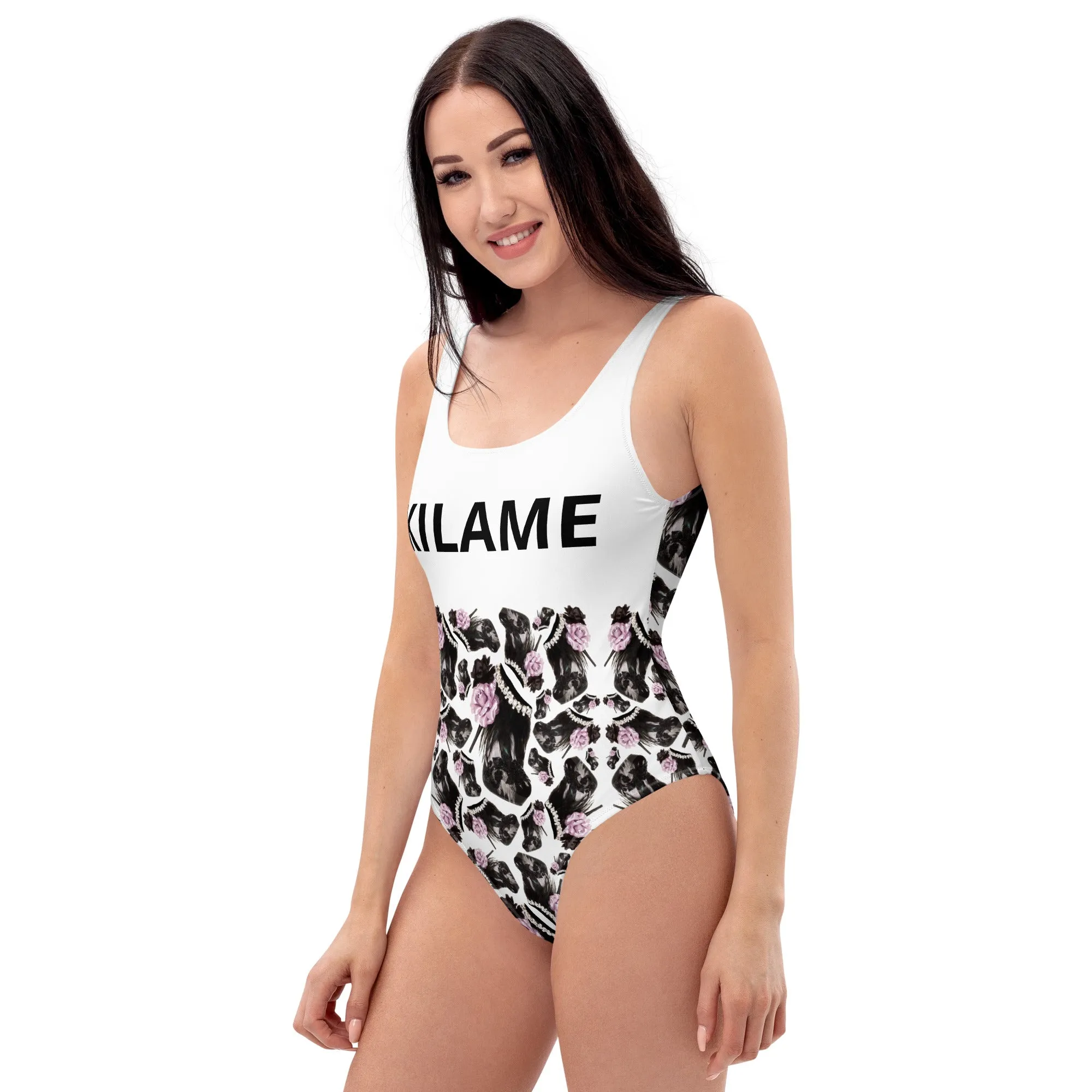 One-Piece Swimsuit 'Lilac feathers boots'