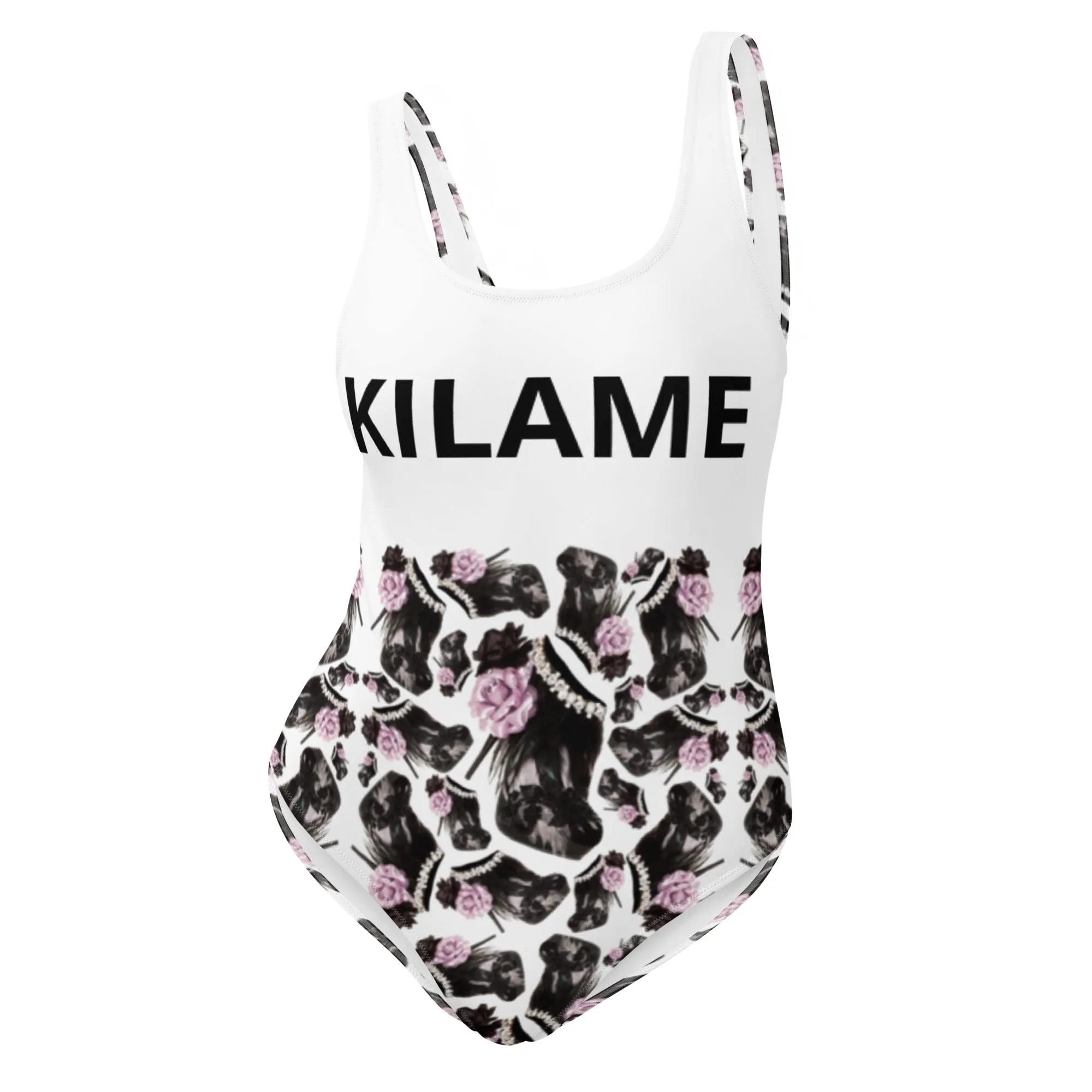 One-Piece Swimsuit 'Lilac feathers boots'